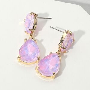 Lavender Opal Dangle Crystal Teardrop Earrings 1.4 Inch Evening Drop Link Womens